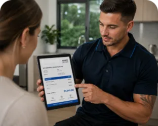 Plumber explaining a service estimate in Granville