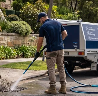 Plumber tracing a drain smell in Granville